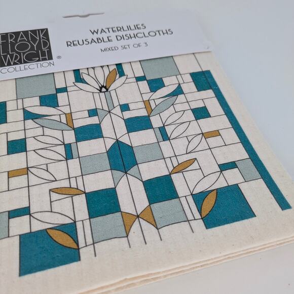 Swedish Dish Towels Reusable Set of 3 Frank Lloyd Wright Water Lily Design New - Picture 7 of 9